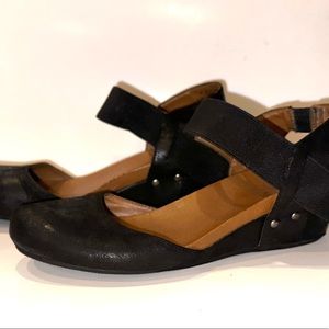 Black Suede Low Heel Mary Jane Style Shoe